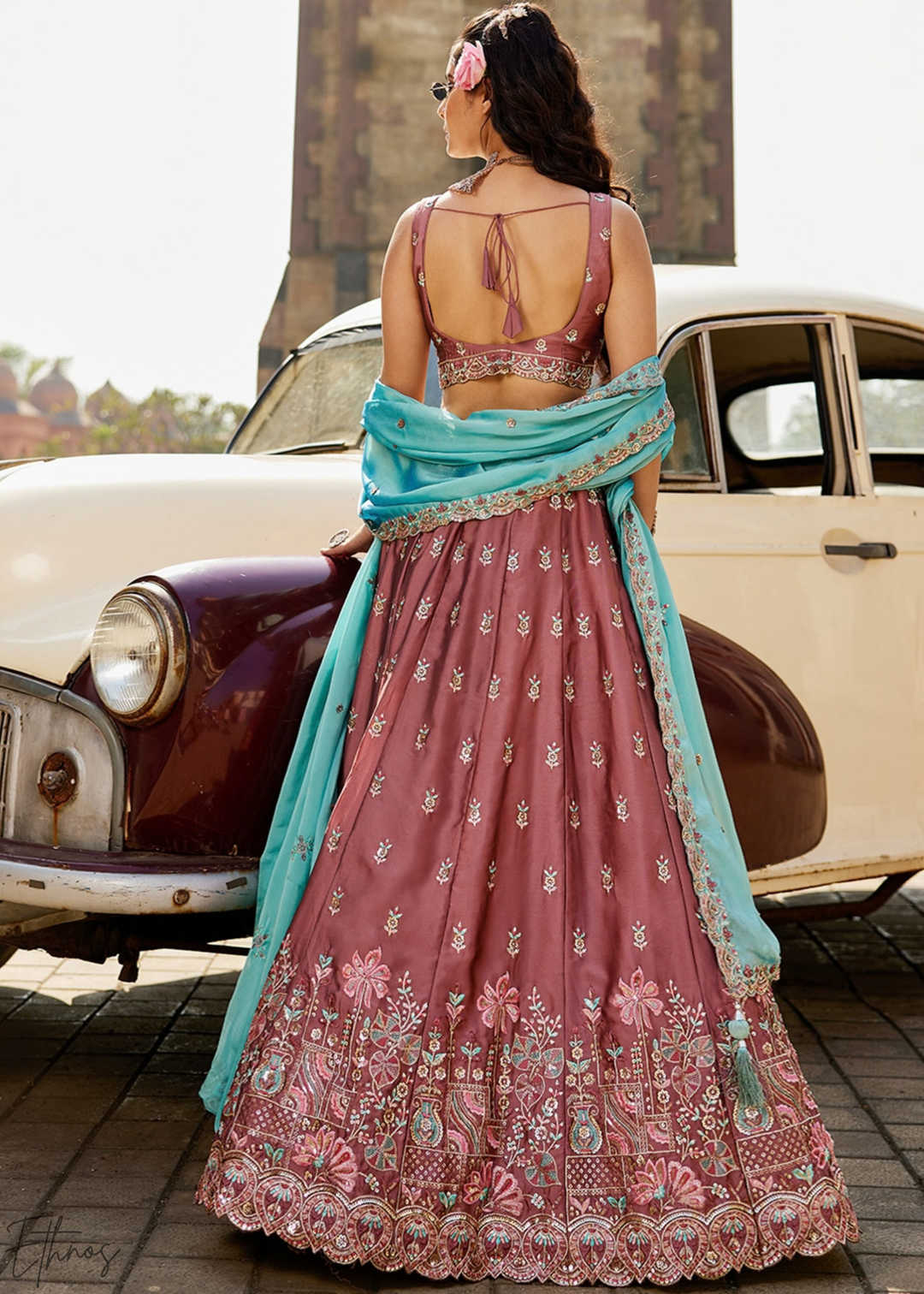 Orchid Plum Radiant Blossom Poly Georgette Lehenga