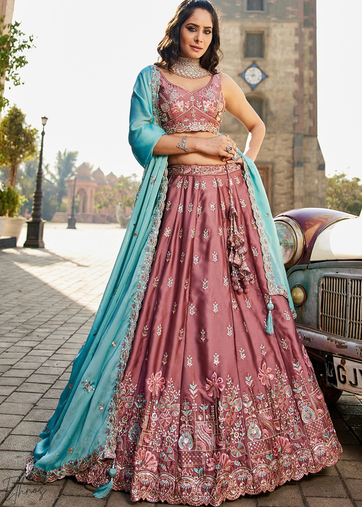 Orchid Plum Radiant Blossom Poly Georgette Lehenga