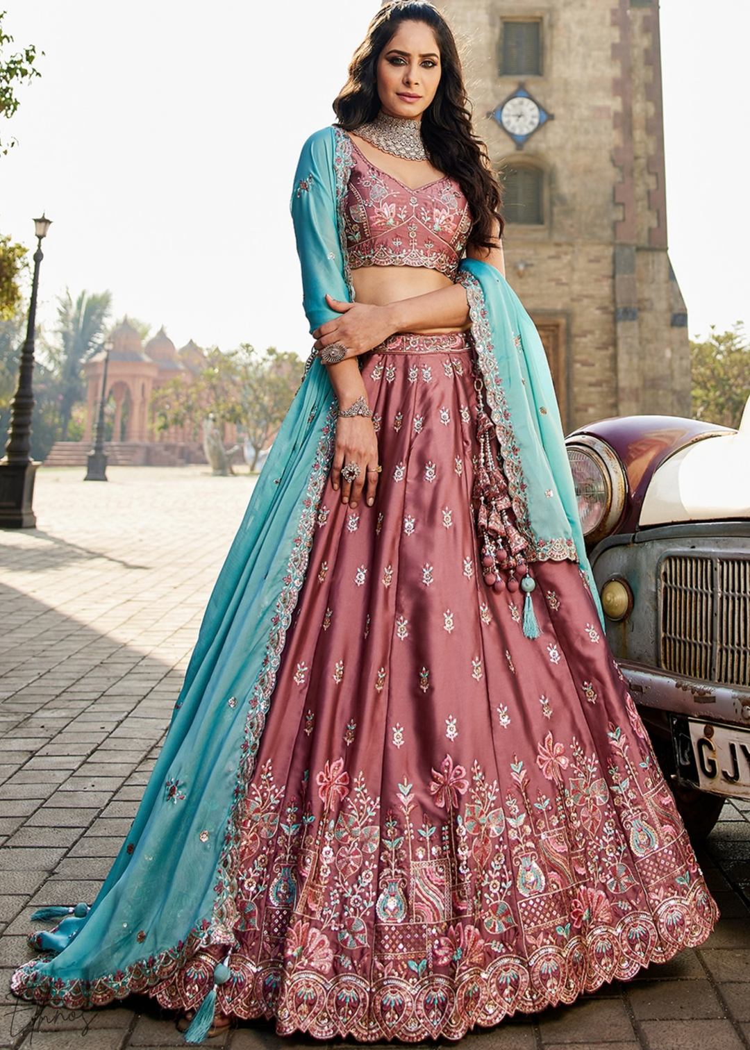 Orchid Plum Radiant Blossom Poly Georgette Lehenga