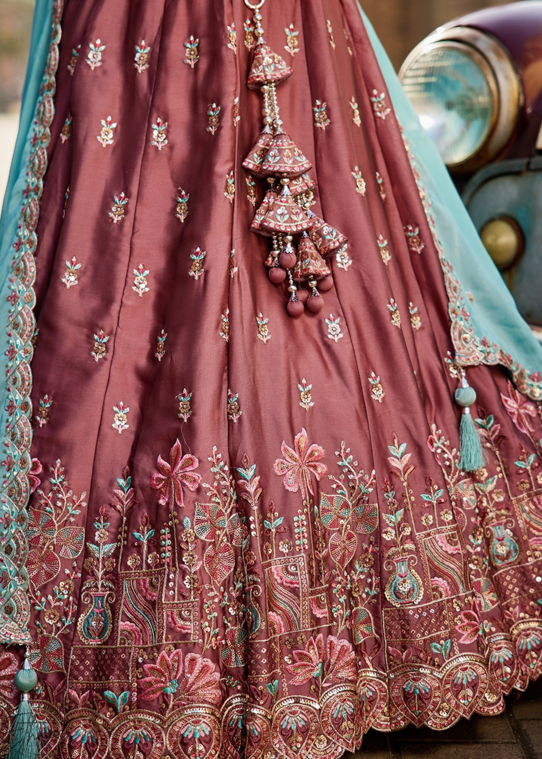 Orchid Plum Radiant Blossom Poly Georgette Lehenga