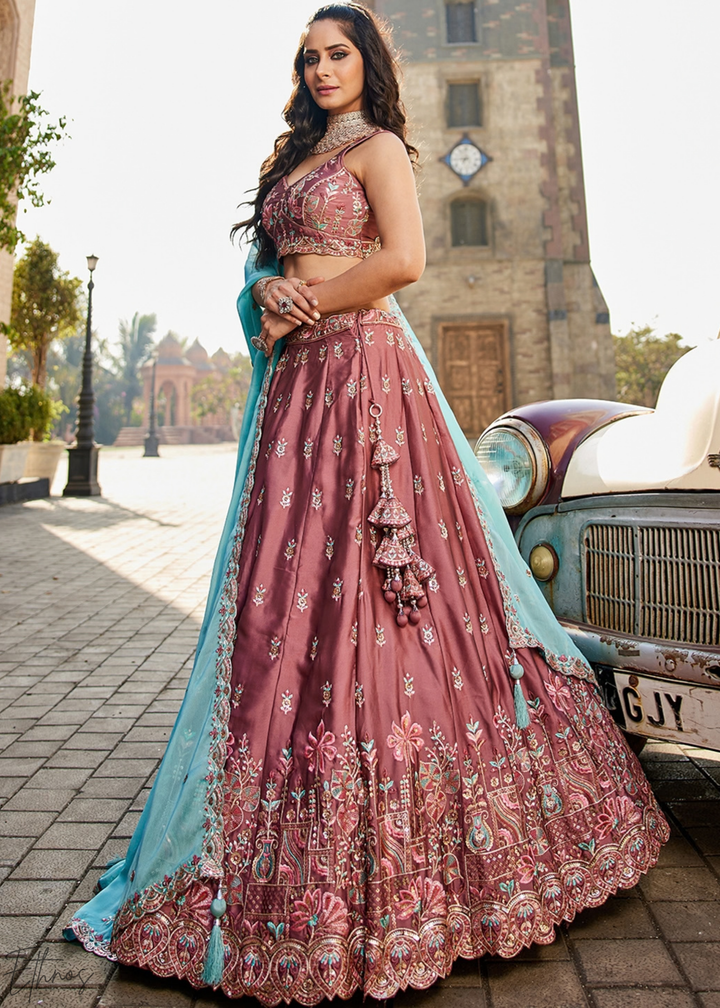 Orchid Plum Radiant Blossom Poly Georgette Lehenga