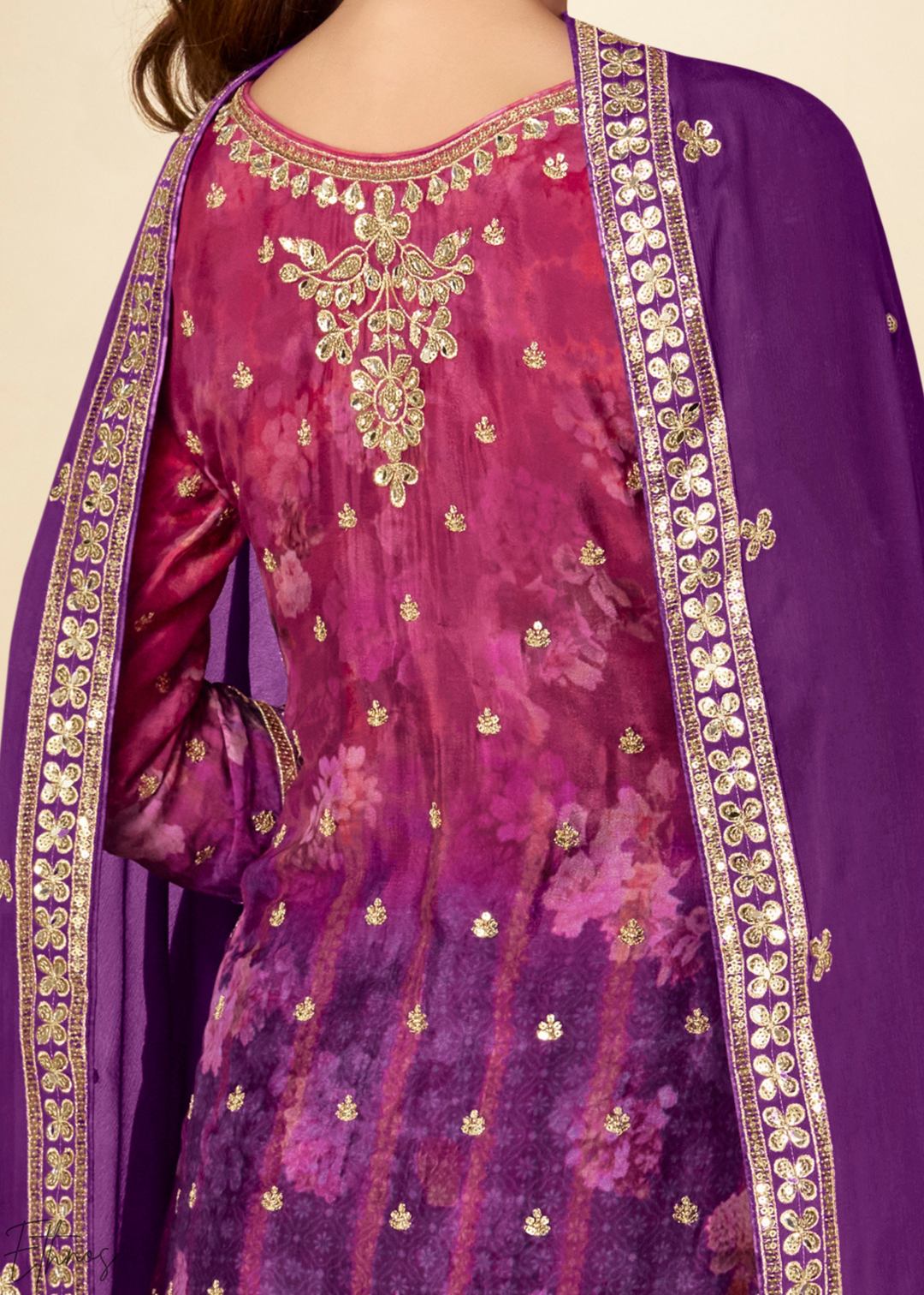 Orchid Plum Radiant Medallion Chinon Digital Print Palazzo Suit
