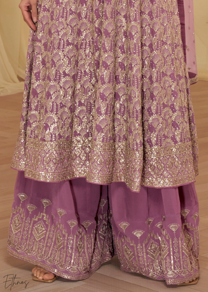 Orchid Purple Georgette Anarkali Palazzo Suit