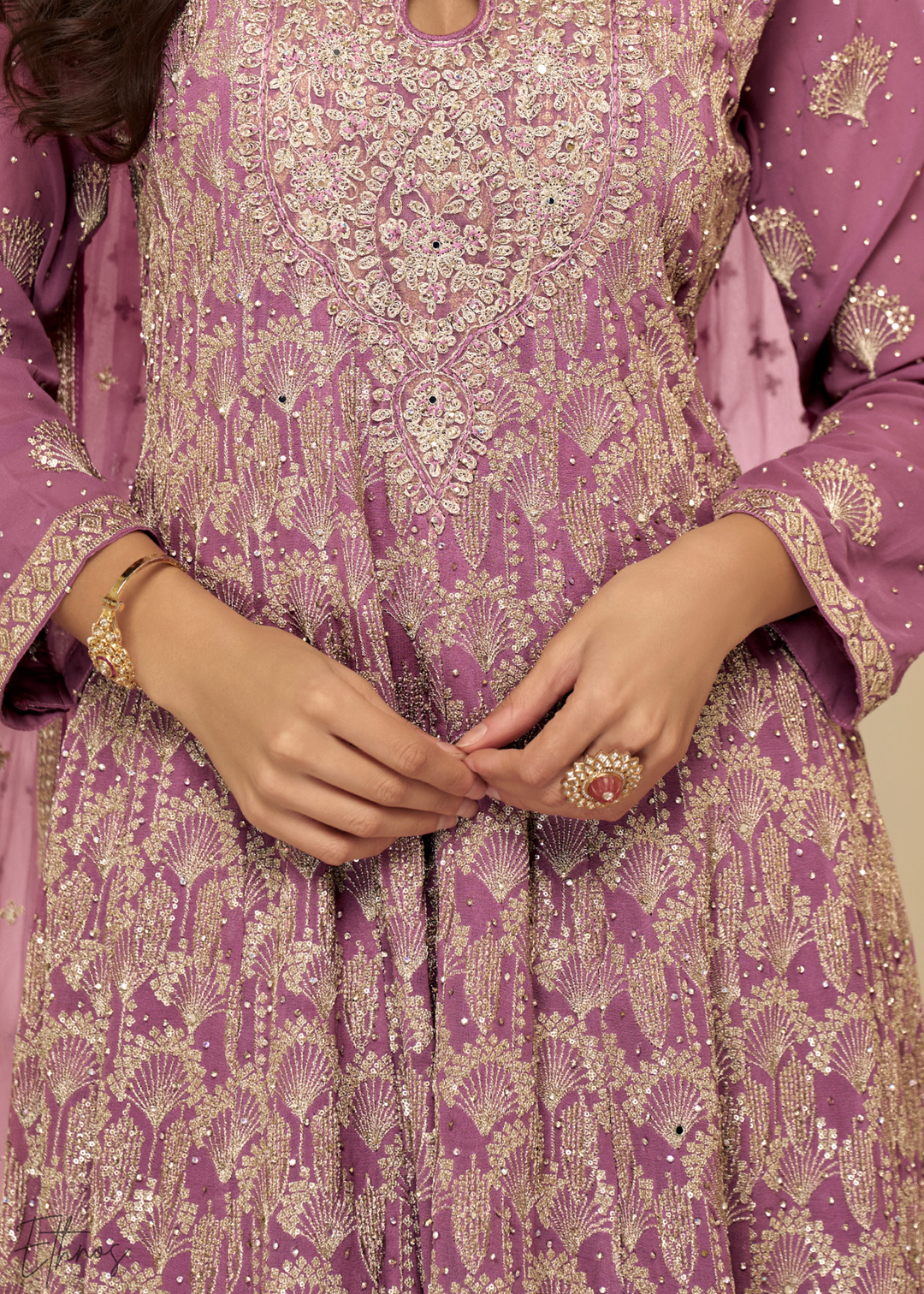 Orchid Purple Georgette Anarkali Palazzo Suit