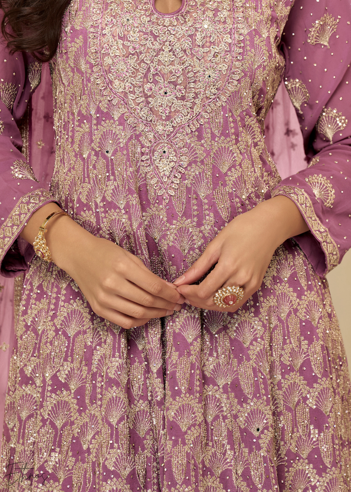 Orchid Purple Georgette Anarkali Palazzo Suit