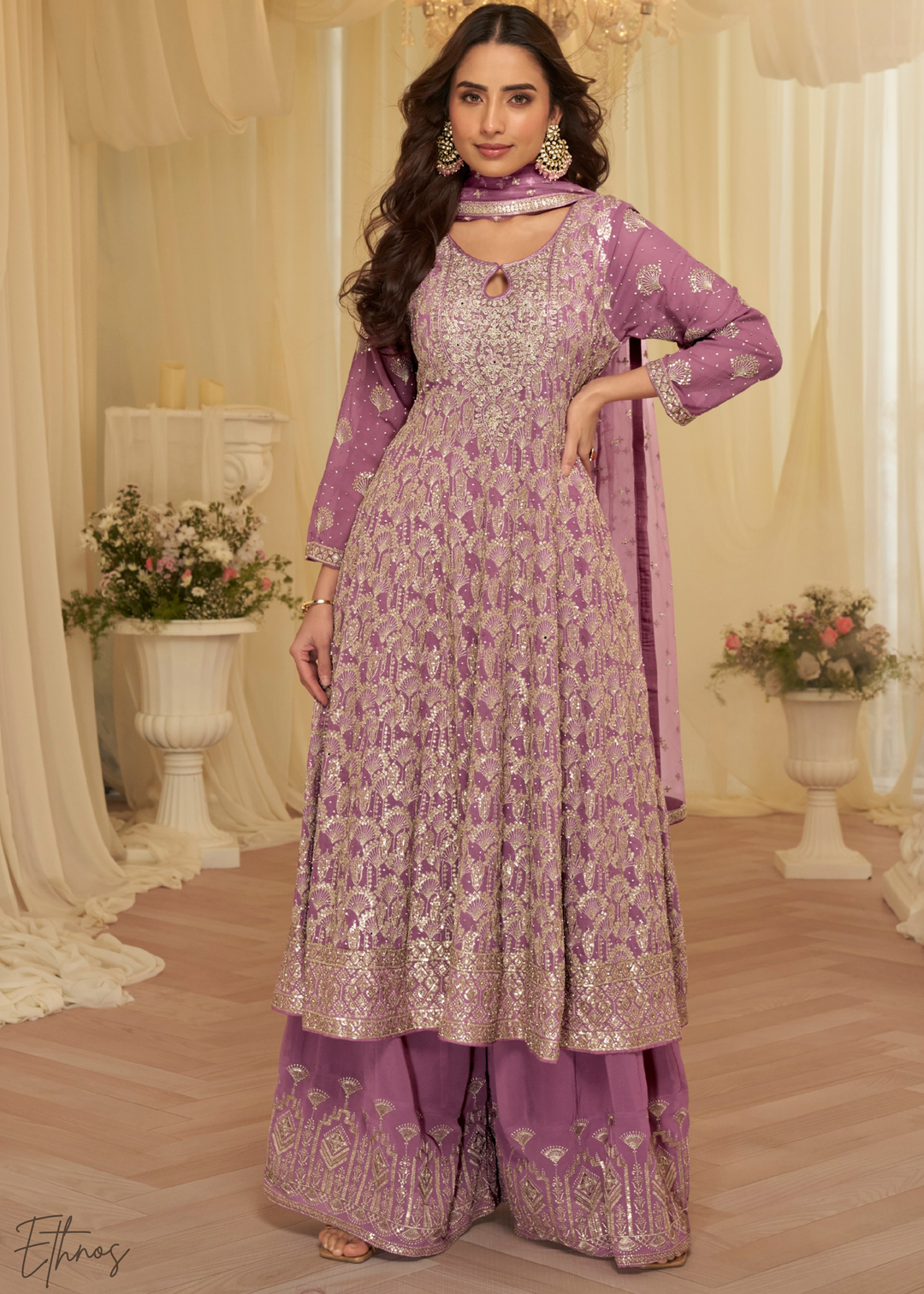 Orchid Purple Georgette Anarkali Palazzo Suit