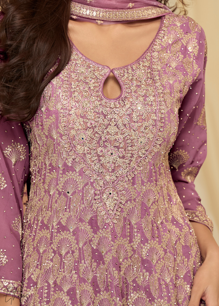 Orchid Purple Georgette Anarkali Palazzo Suit