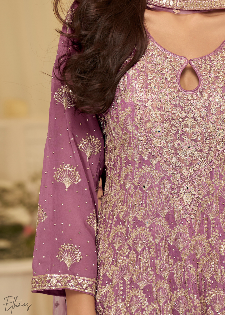 Orchid Purple Georgette Anarkali Palazzo Suit