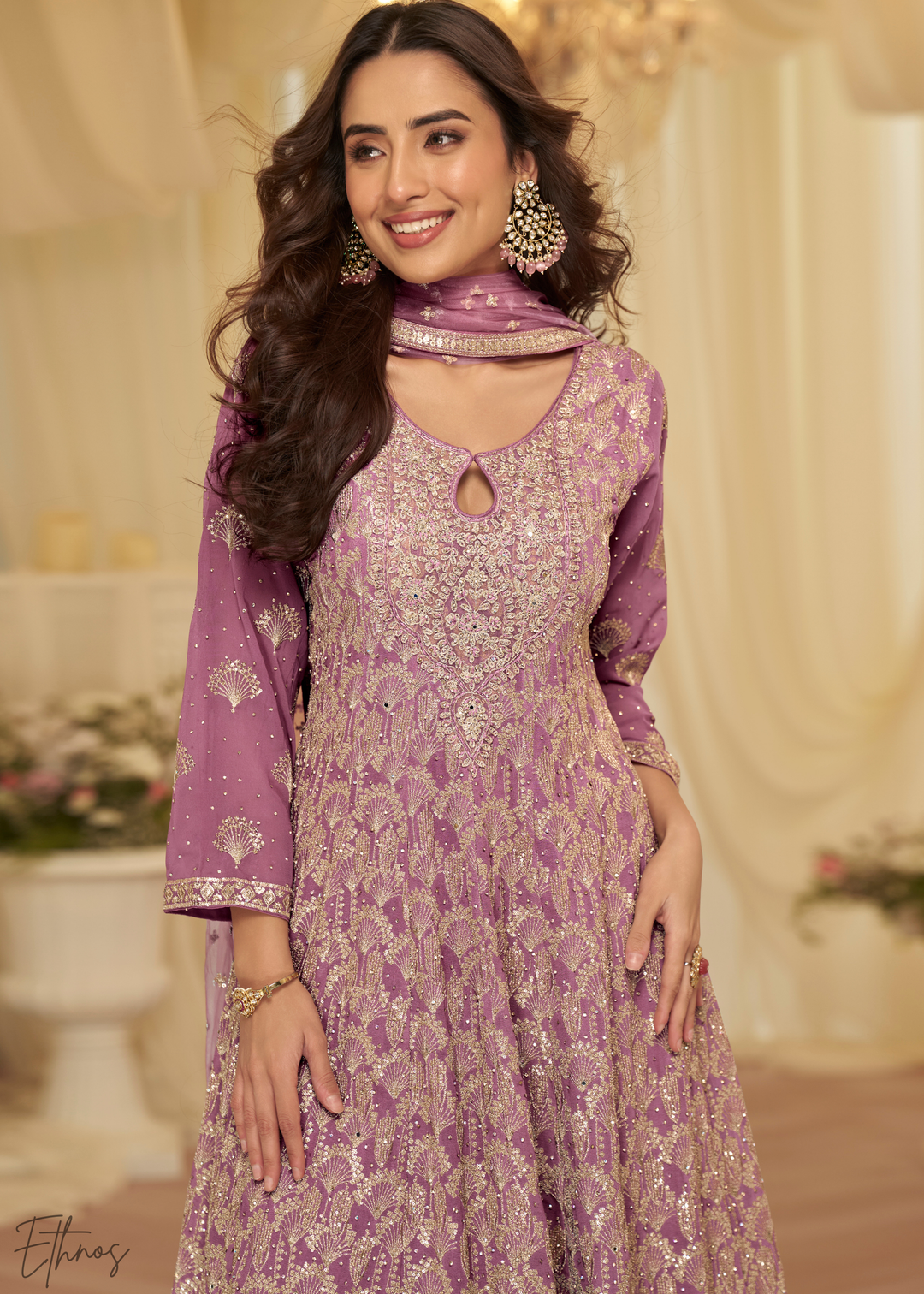 Orchid Purple Georgette Anarkali Palazzo Suit