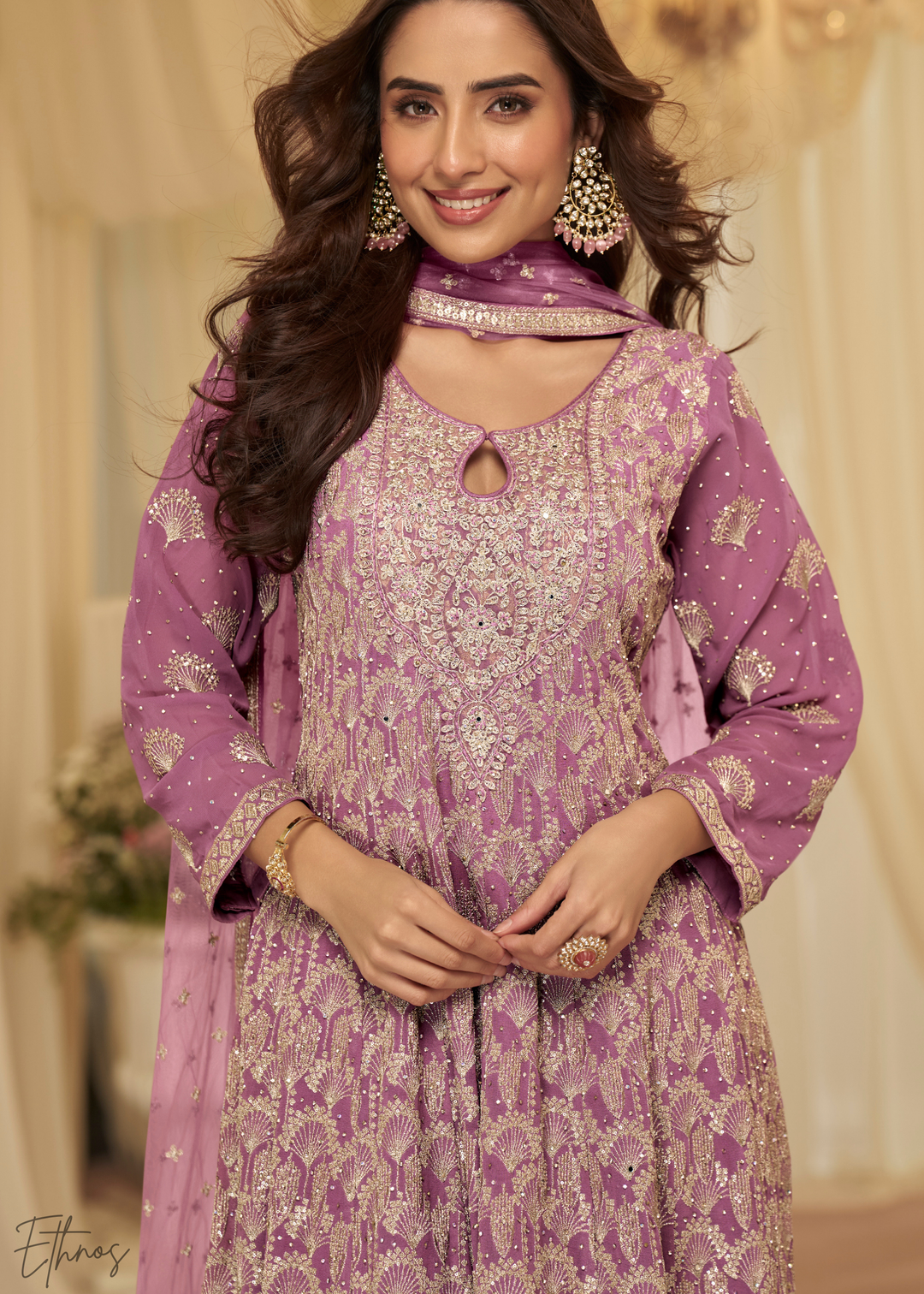 Orchid Purple Georgette Anarkali Palazzo Suit