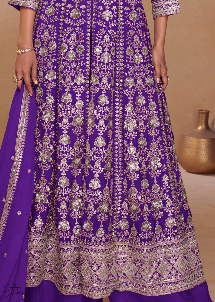 Orchid Gilded Chinon Slit-Kalidaar Palazzo Suit