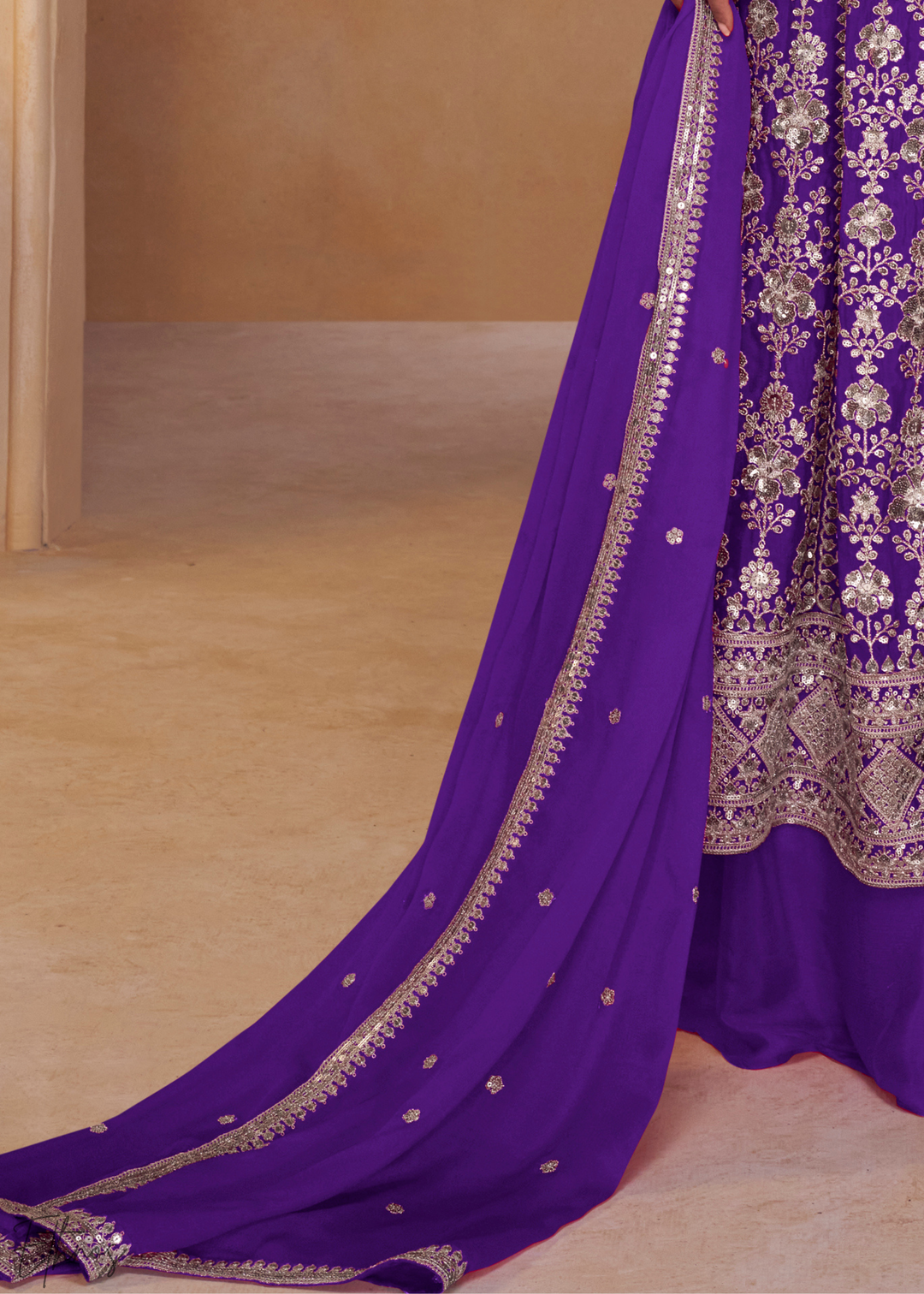 Orchid Gilded Chinon Slit-Kalidaar Palazzo Suit