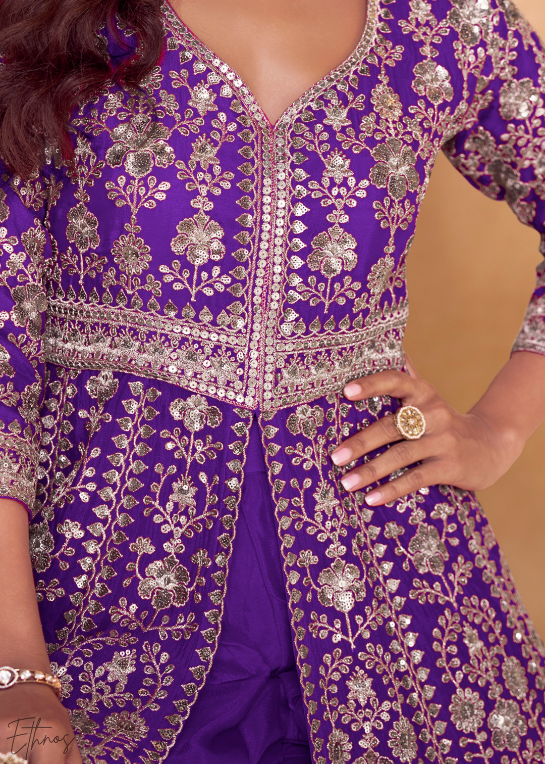 Orchid Gilded Chinon Slit-Kalidaar Palazzo Suit