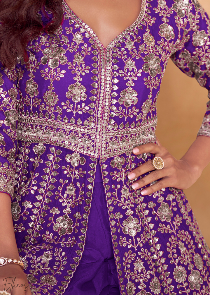 Orchid Gilded Chinon Slit-Kalidaar Palazzo Suit