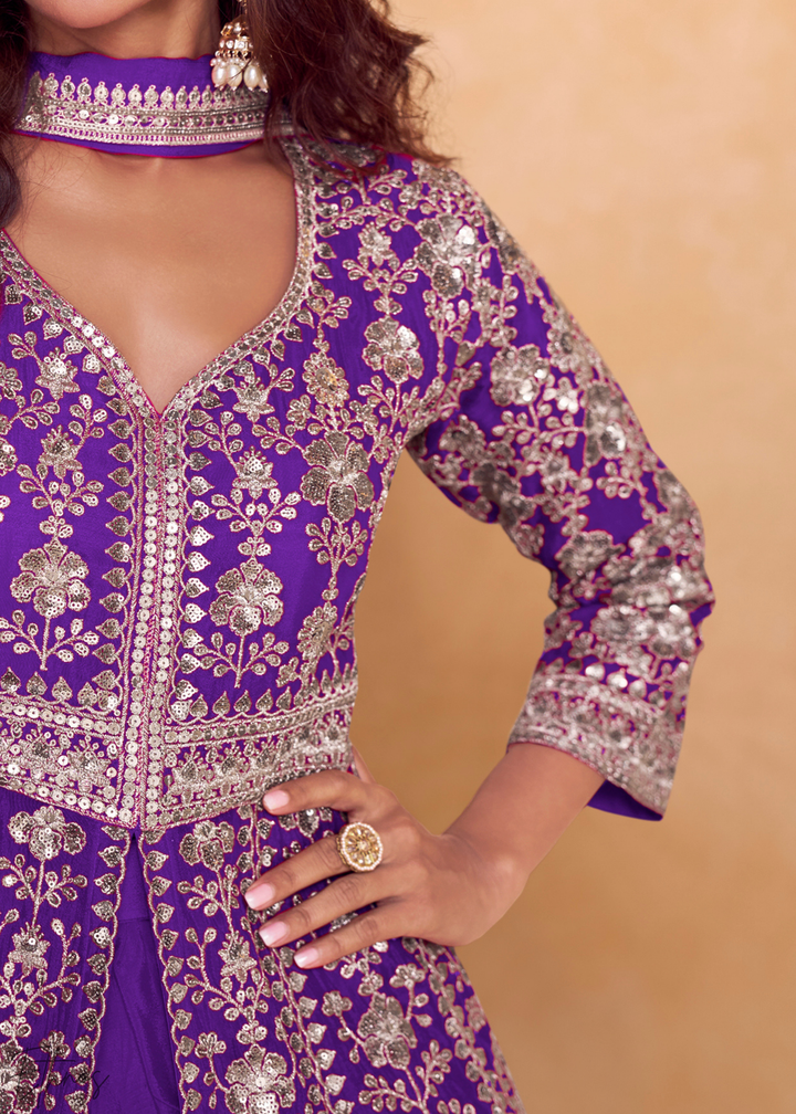 Orchid Gilded Chinon Slit-Kalidaar Palazzo Suit