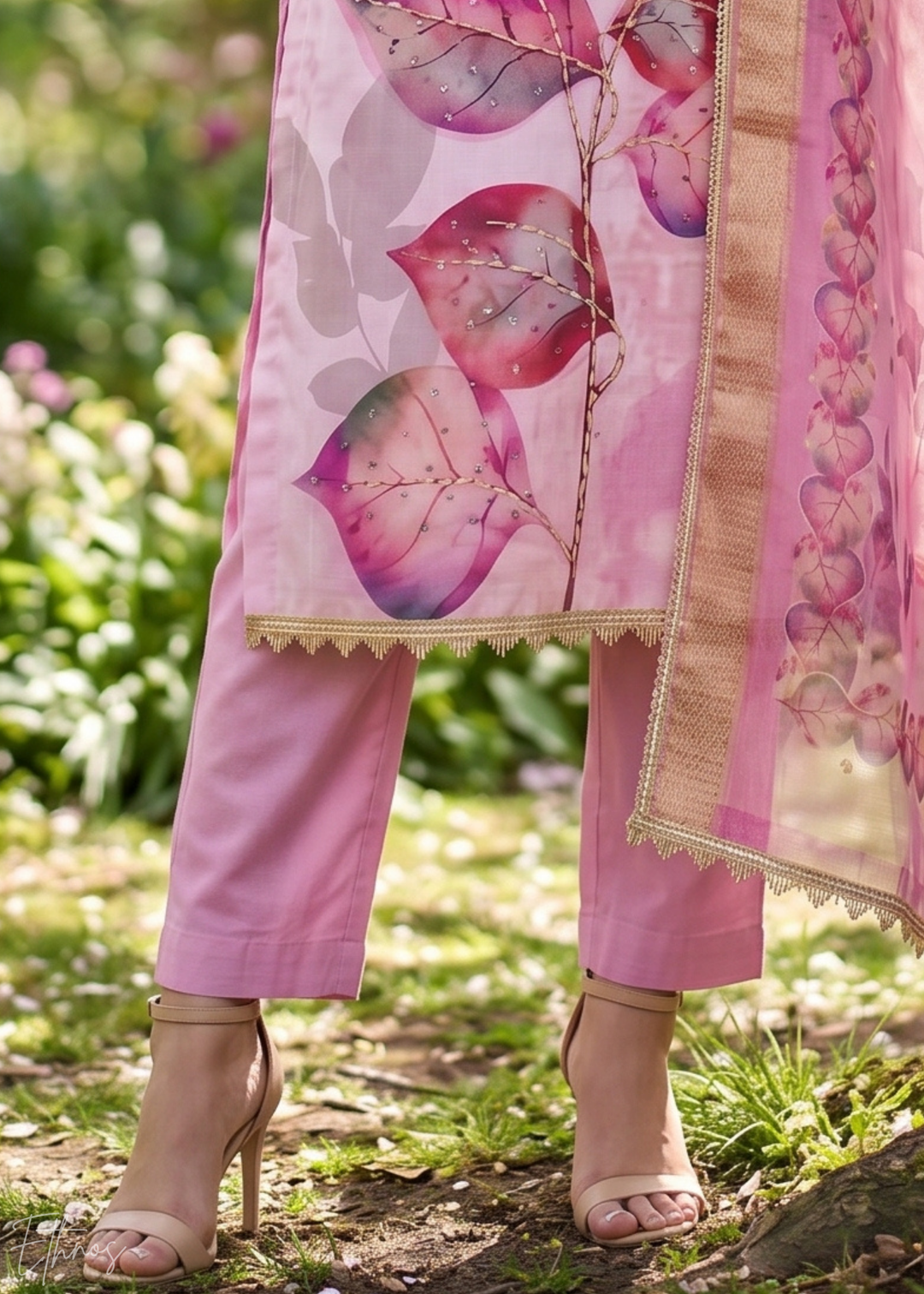 Orchid Lavender Watercolor-Blossom Rayon Cotton Palazzo Suit