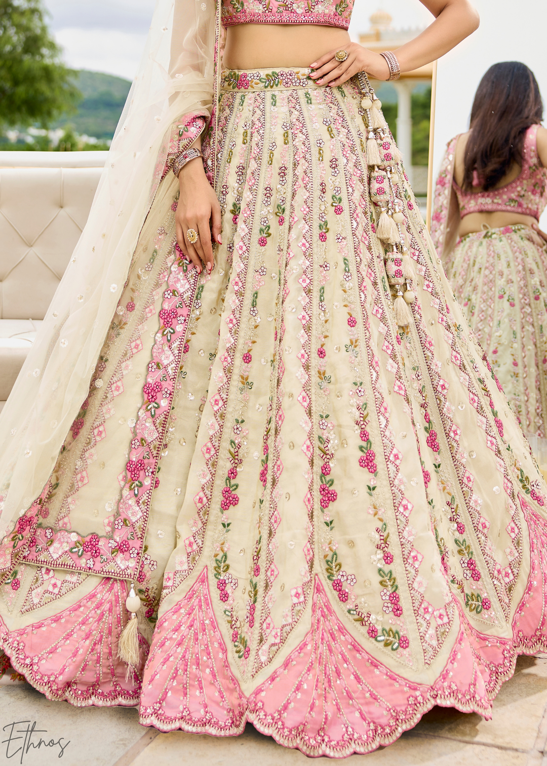 Orchid Petal Gilded Meadow Tissue Lehenga
