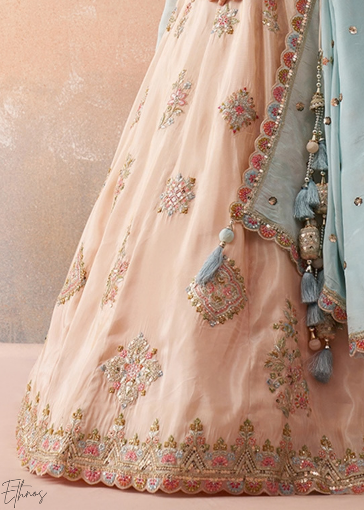 Orchid Pink Artisan Flora Medallion Tissue Lehenga