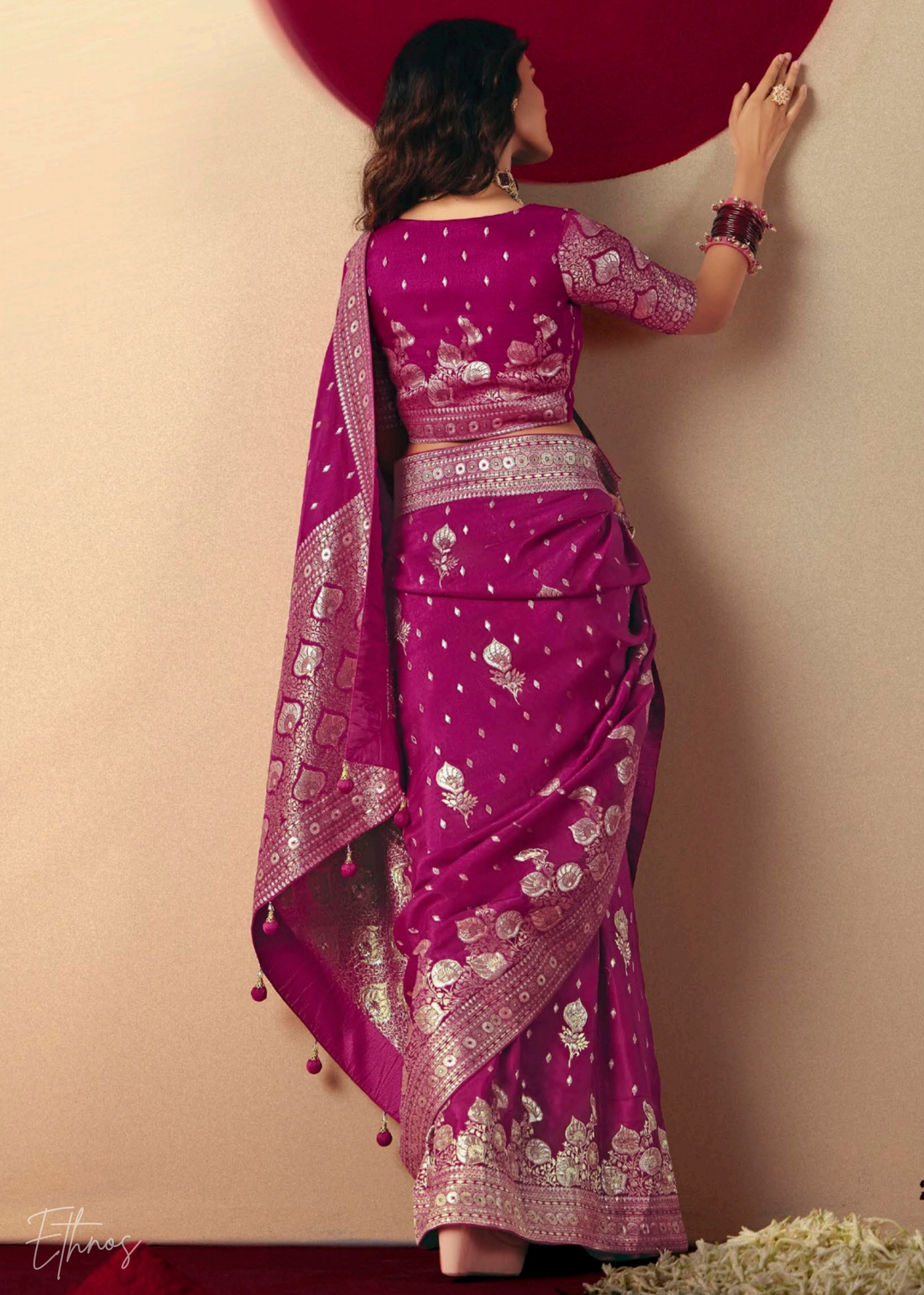 Orchid Pink Zari Dola Silk Saree