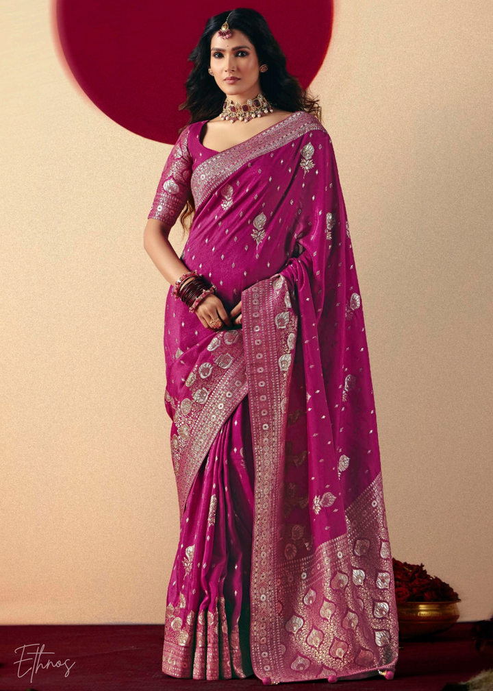 Orchid Pink Zari Dola Silk Saree
