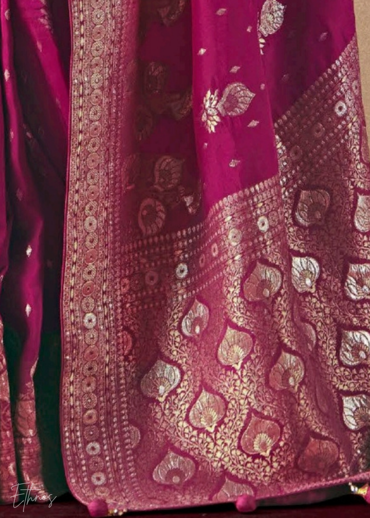 Orchid Pink Zari Dola Silk Saree