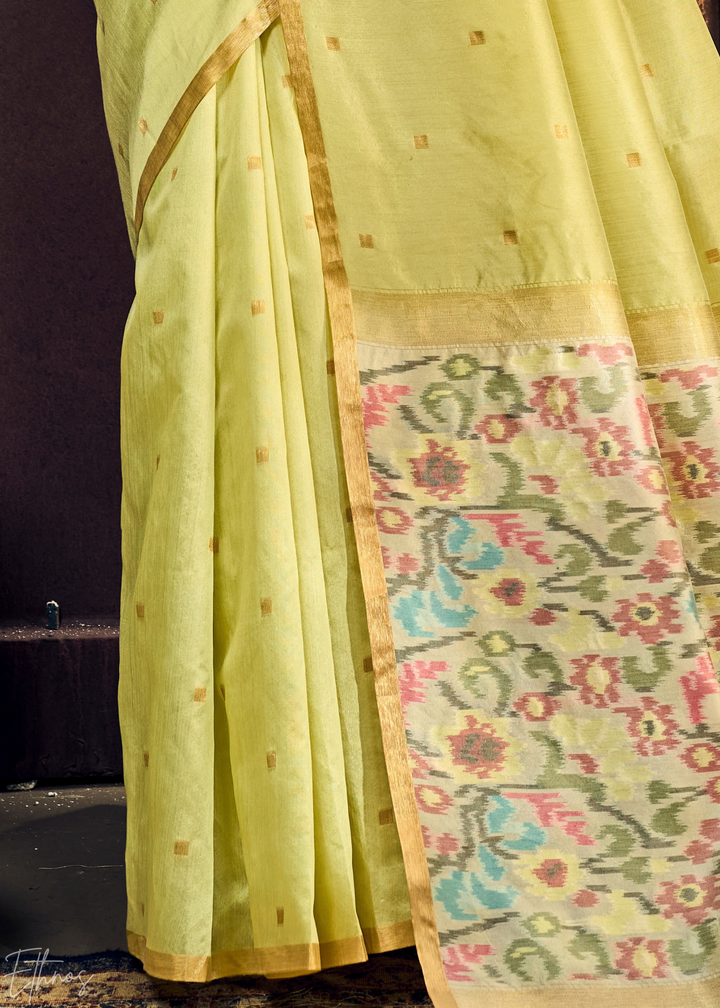 Pale Lime Artisan Phulkari Weave Silk Saree