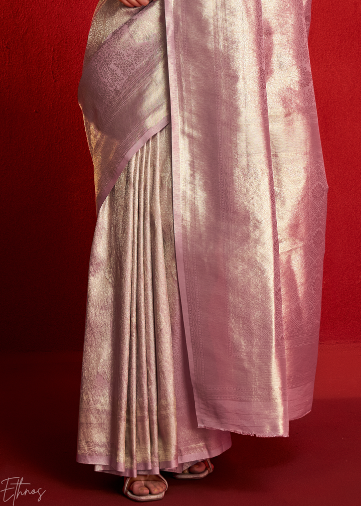 Pale Orchid Kanjeepuram Woven Zari Border Tissue Silk Saree