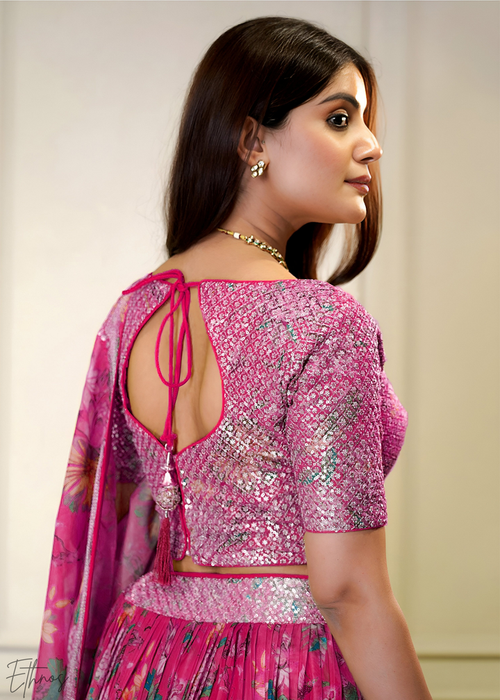 Pansy Botanical Bloom Organza Lehenga