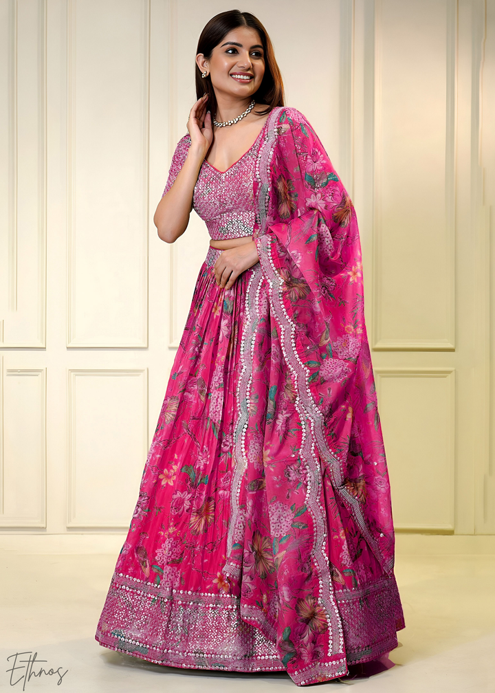 Pansy Botanical Bloom Organza Lehenga