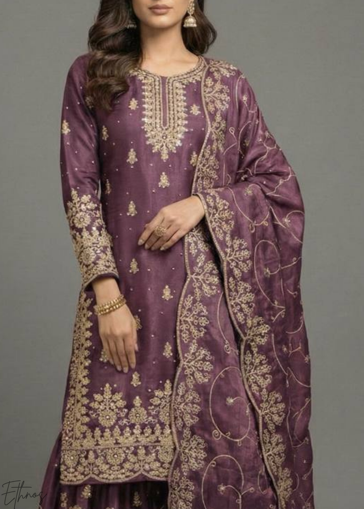 Pansy Silk Embroidered Silk Palazzo Suit