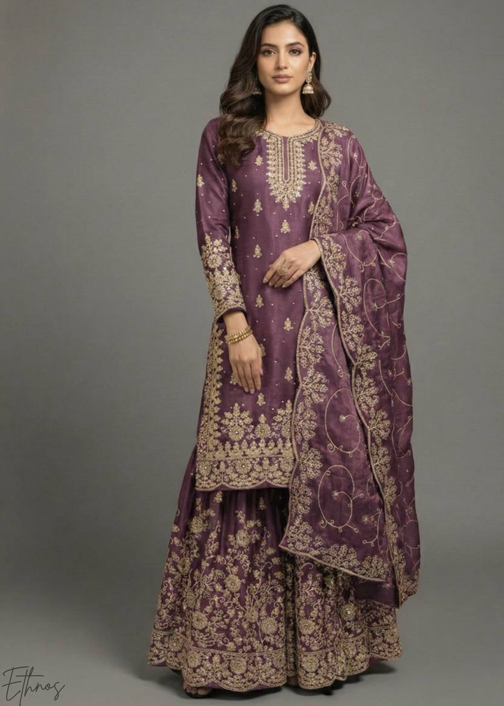 Pansy Silk Embroidered Silk Palazzo Suit