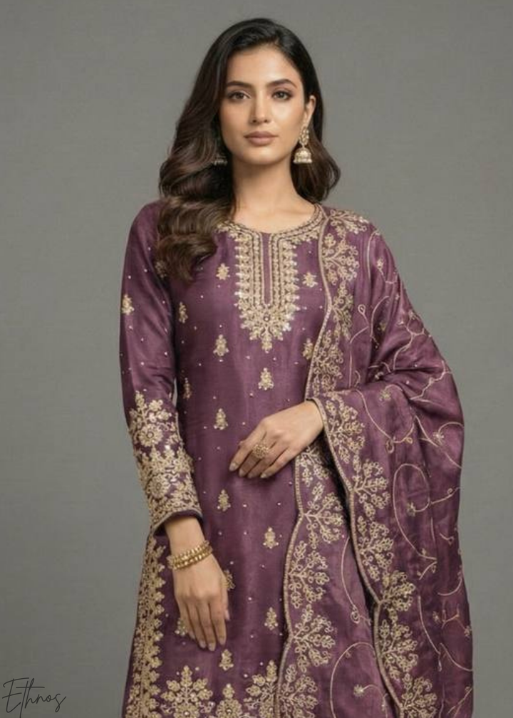 Pansy Silk Embroidered Silk Palazzo Suit