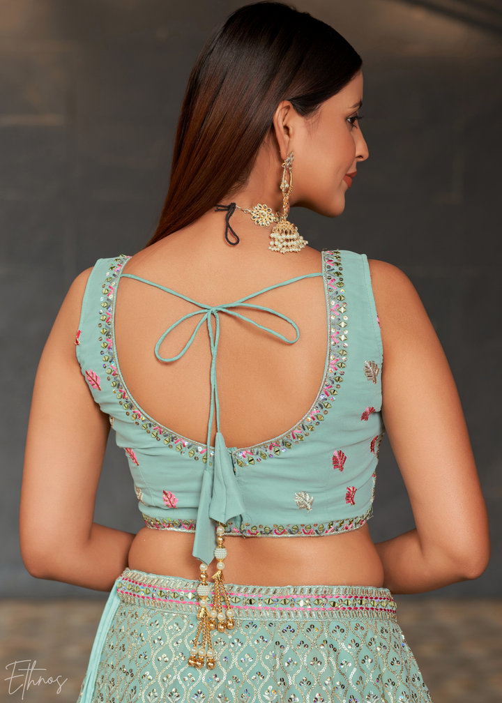 Pastel Blue Sequins Georgette Lehenga