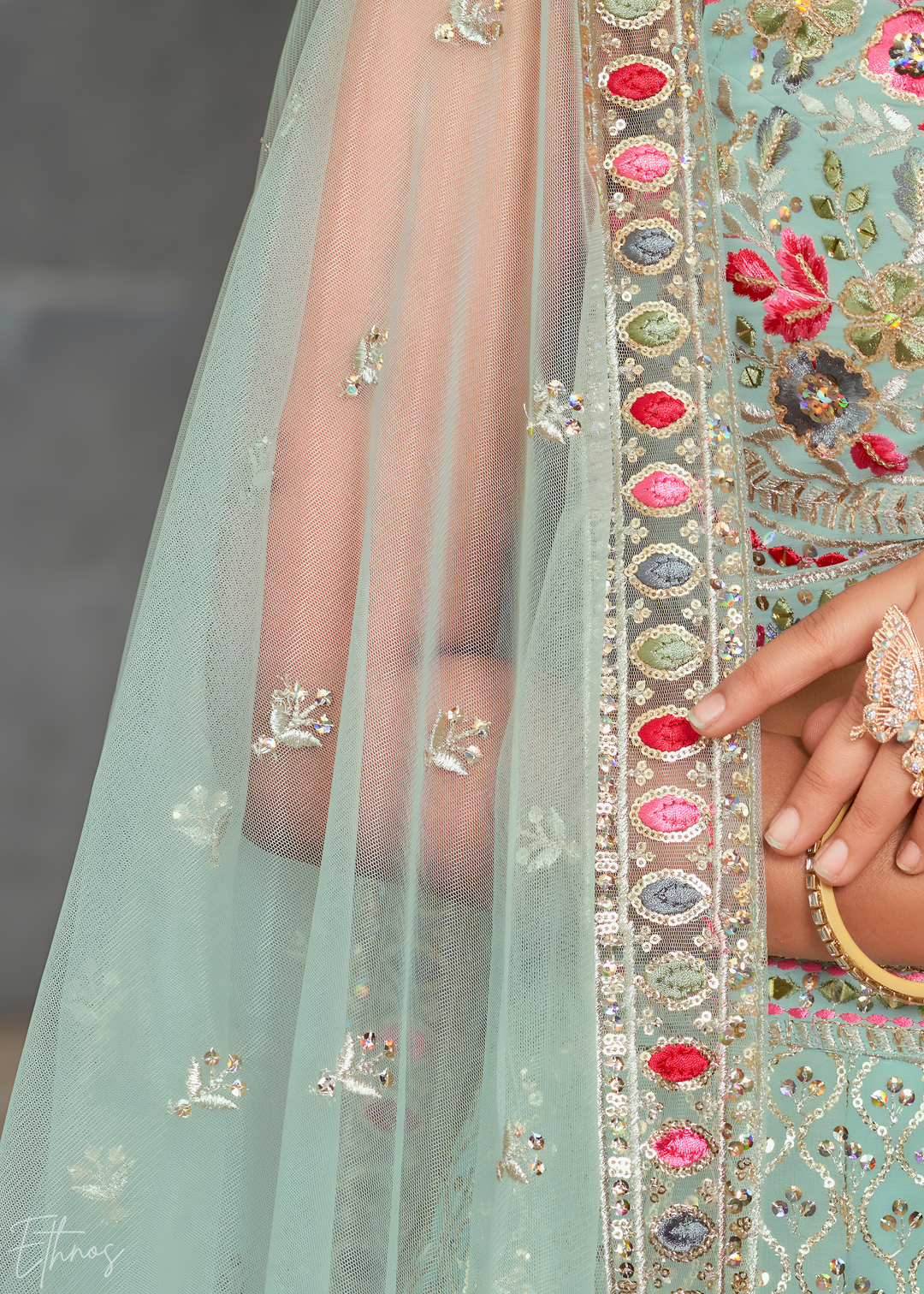 Pastel Blue Sequins Georgette Lehenga