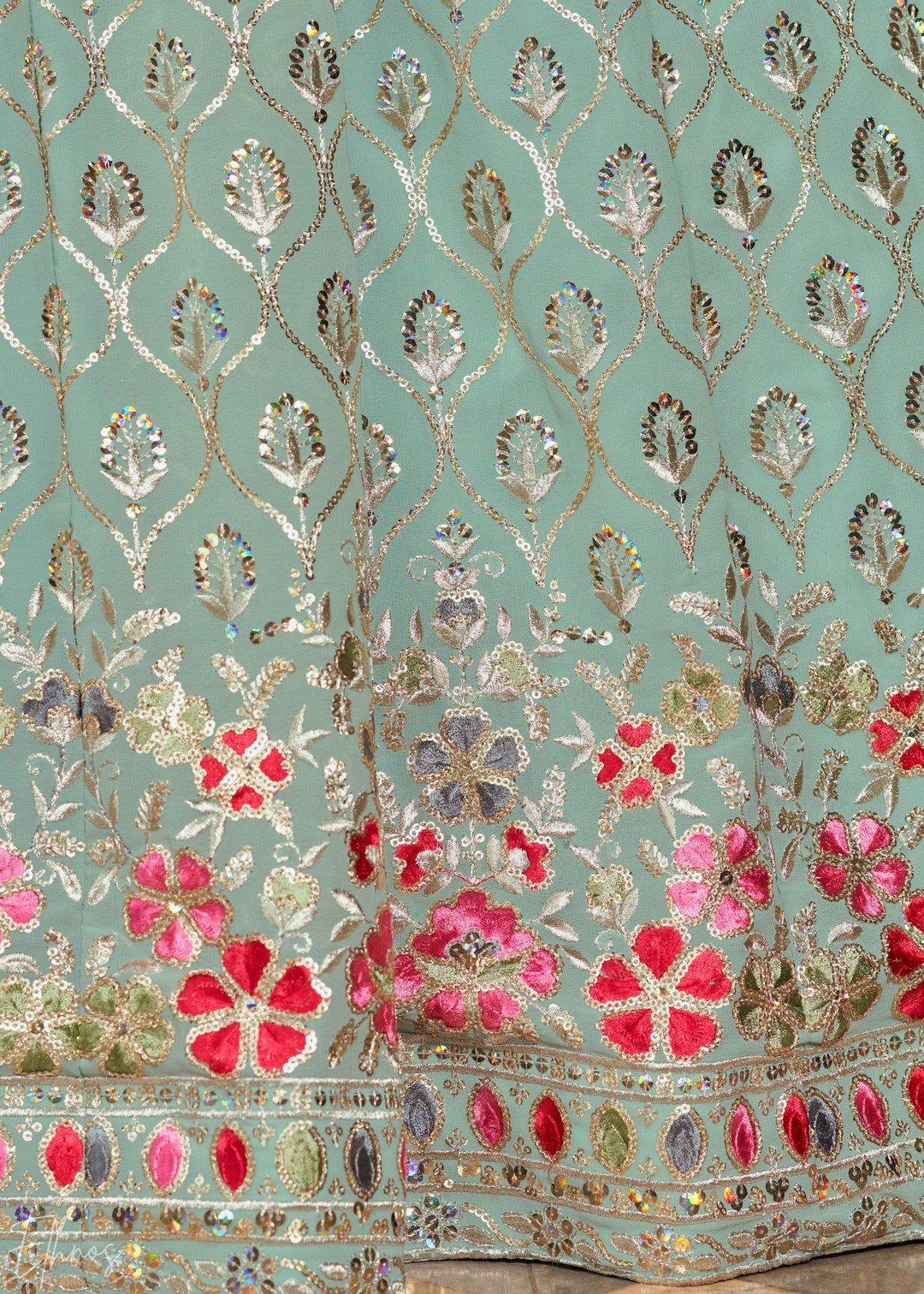 Pastel Blue Sequins Georgette Lehenga