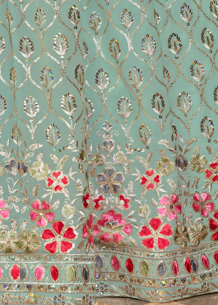 Pastel Blue Sequins Georgette Lehenga