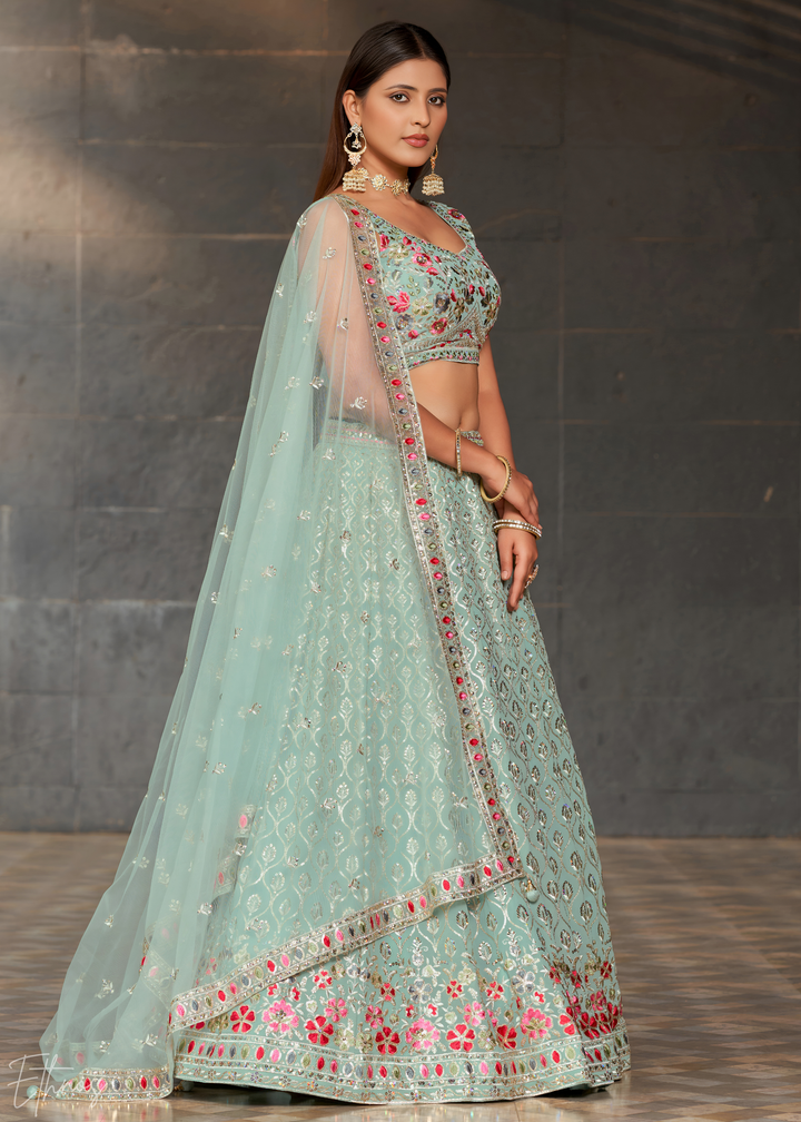 Pastel Blue Sequins Georgette Lehenga