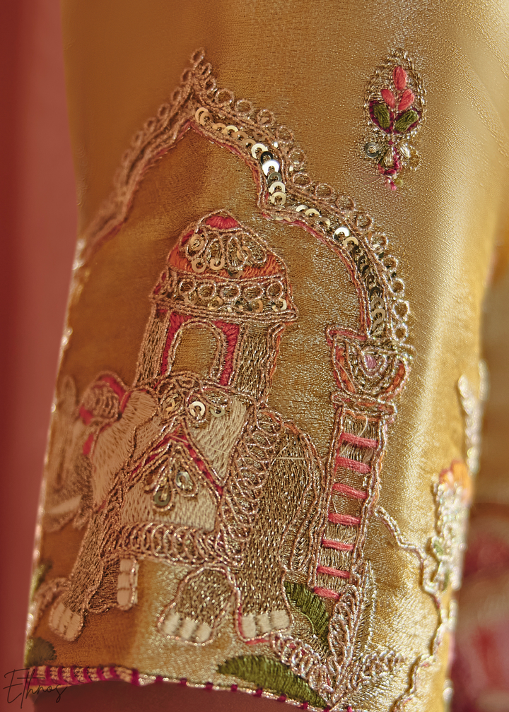 Pastel Green Floral Resham Silk Saree