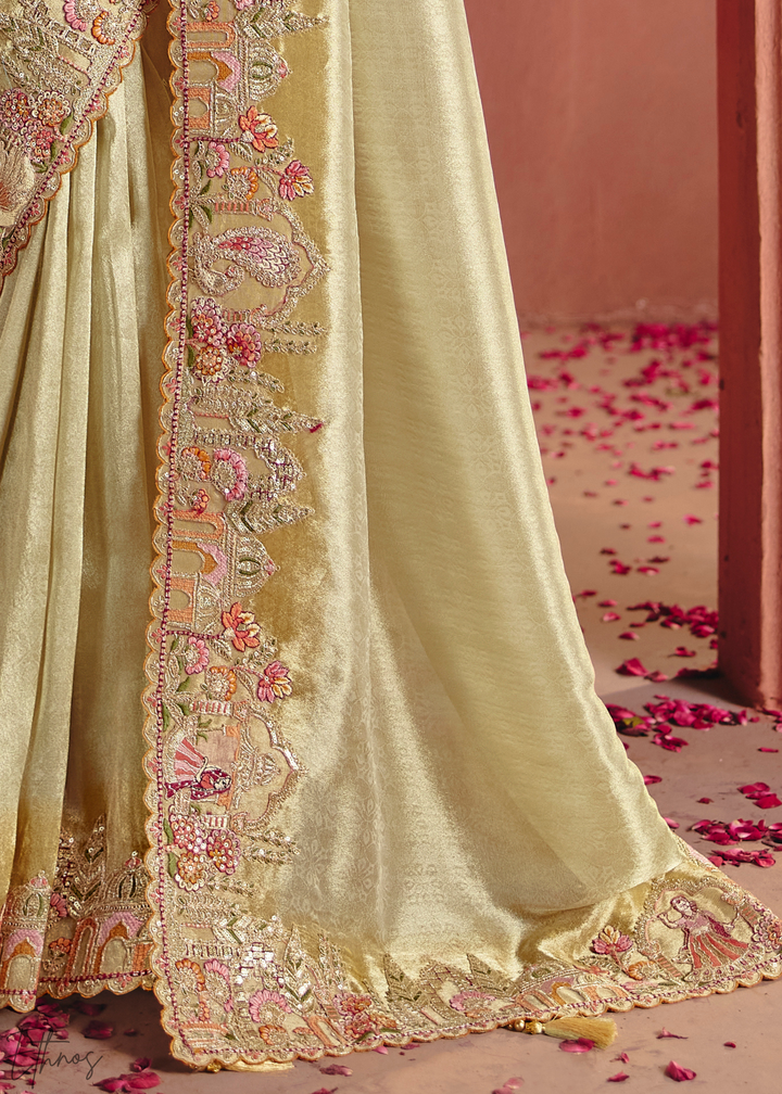Pastel Green Floral Resham Silk Saree