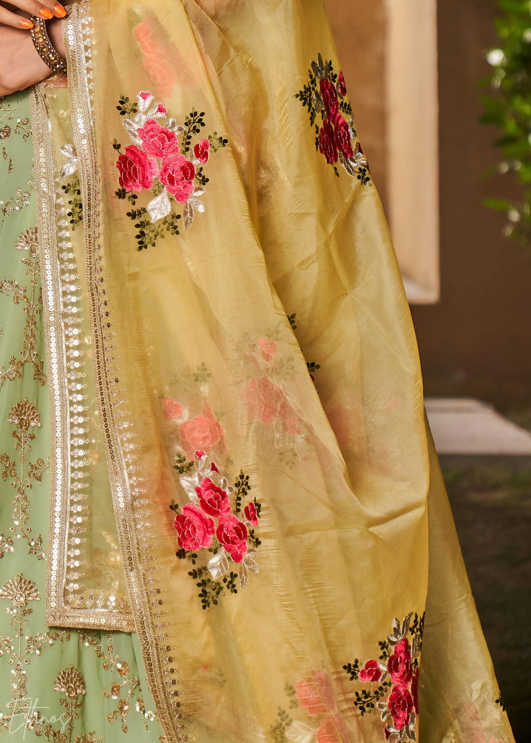 Pastel Green Sequins Georgette Lehenga