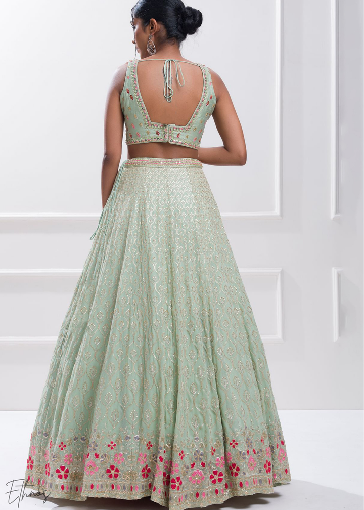 Pastel Green Sequins Georgette Lehenga