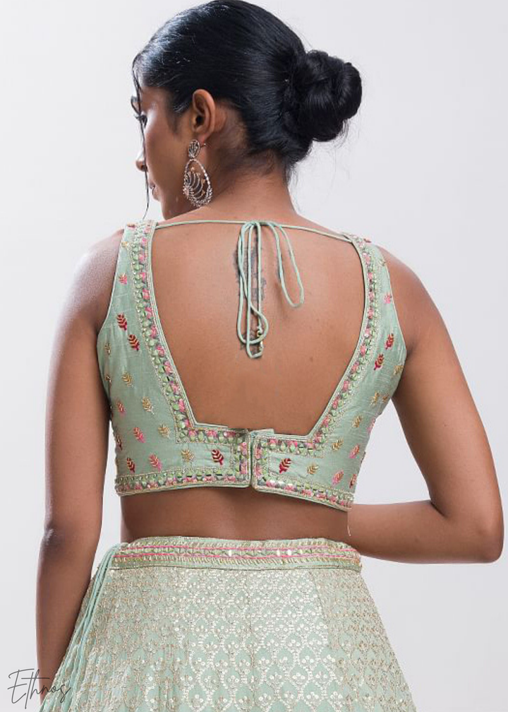 Pastel Green Sequins Georgette Lehenga