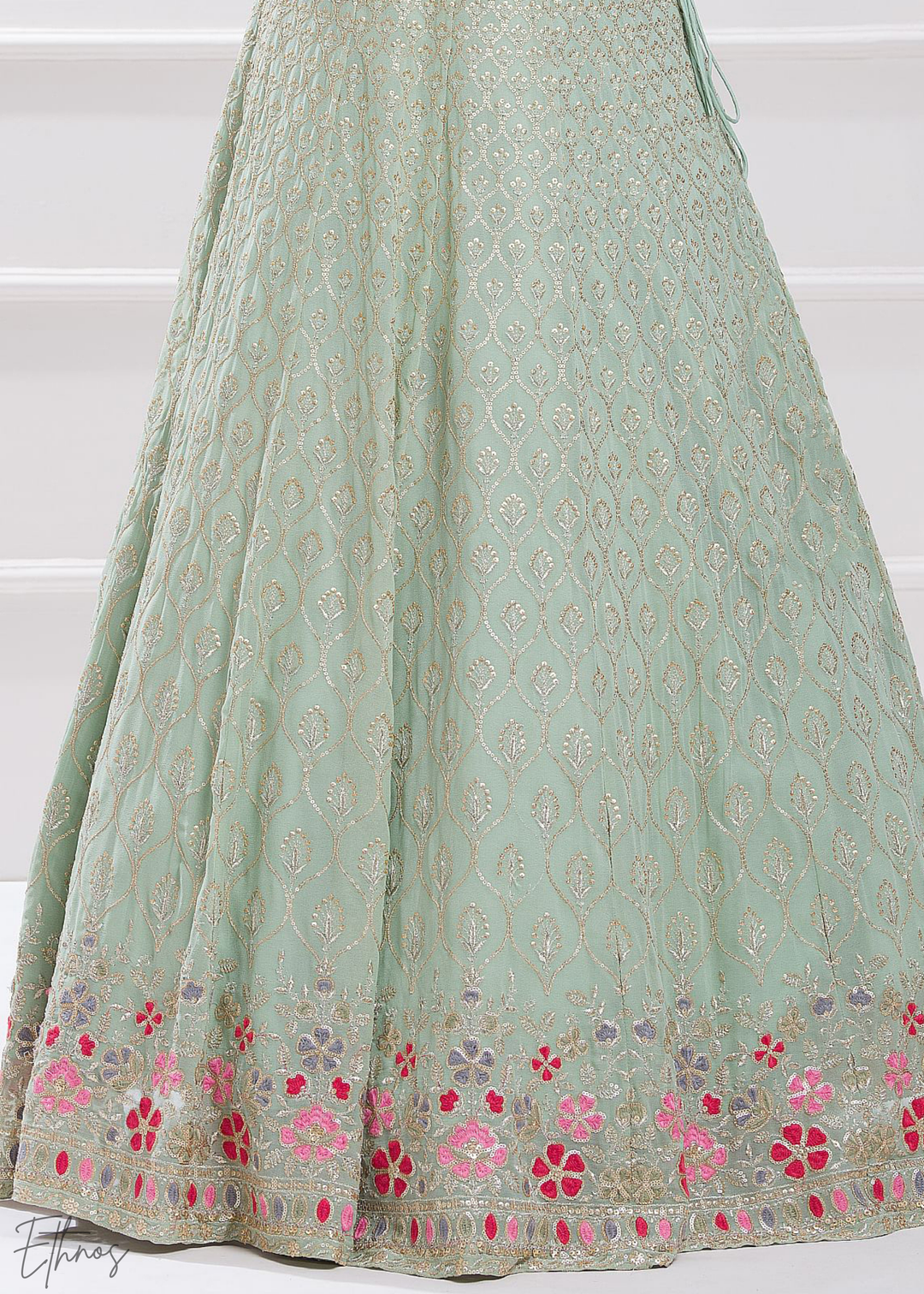 Pastel Green Sequins Georgette Lehenga