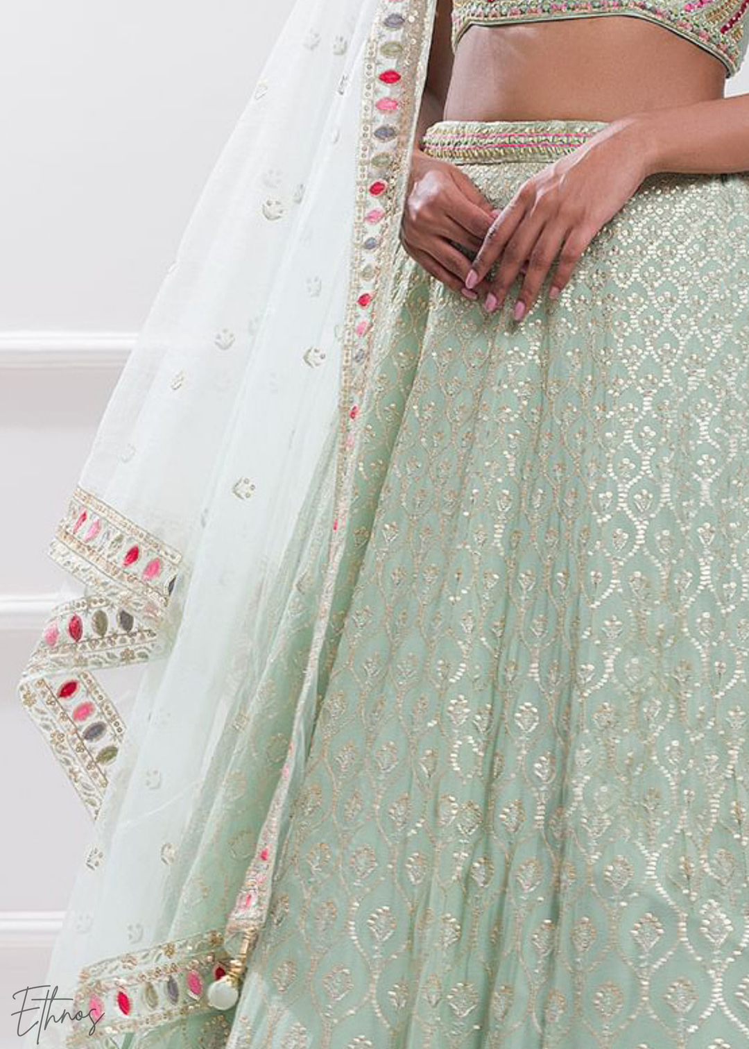 Pastel Green Sequins Georgette Lehenga