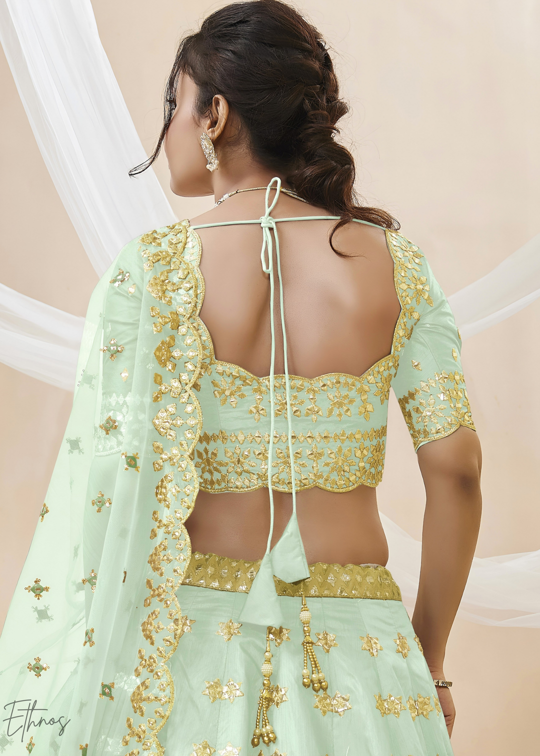 Pastel Green Zari Embroidered Silk Lehenga