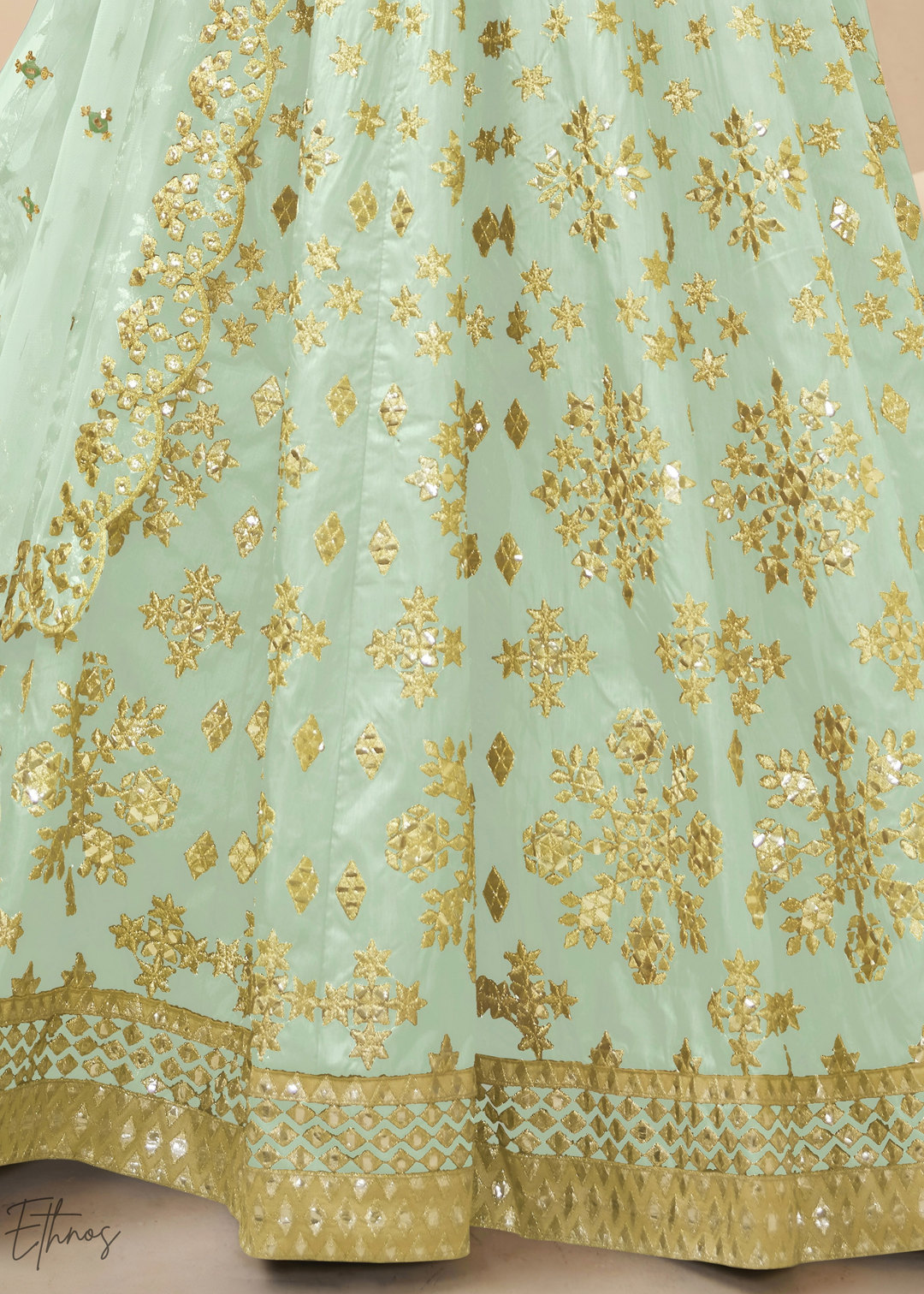 Pastel Green Zari Embroidered Silk Lehenga