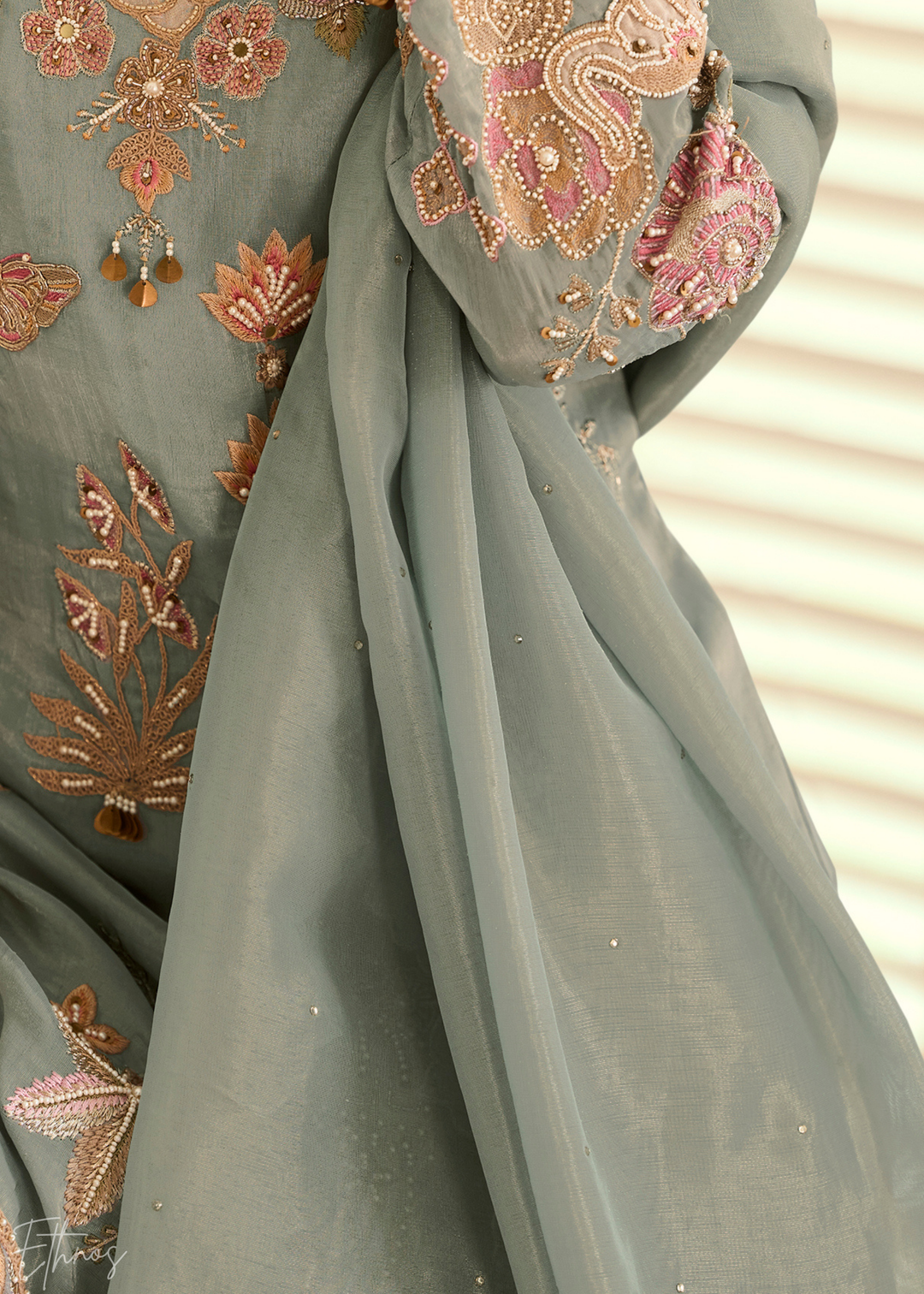 Pastel Grey Simar Silk Palazzo Suit