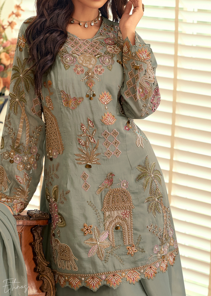 Pastel Grey Simar Silk Palazzo Suit
