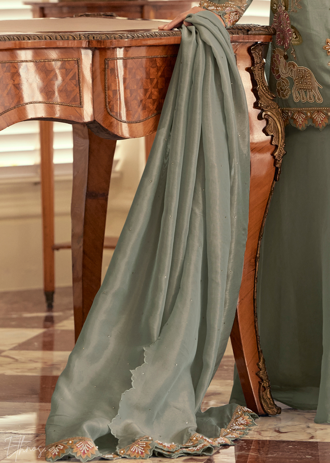 Pastel Grey Simar Silk Palazzo Suit