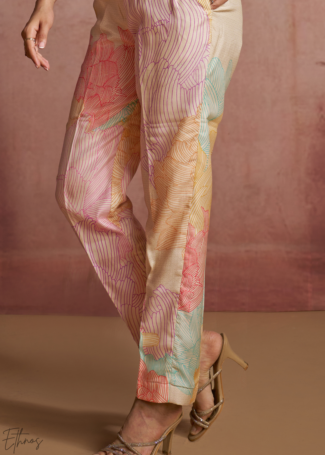 Pastel Marble Halter Bodice Cropped Jumpsuit Set